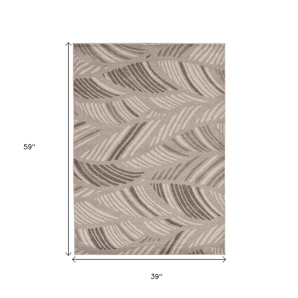 3' X 5' Beige And Brown Tropical Botanical Area Rug