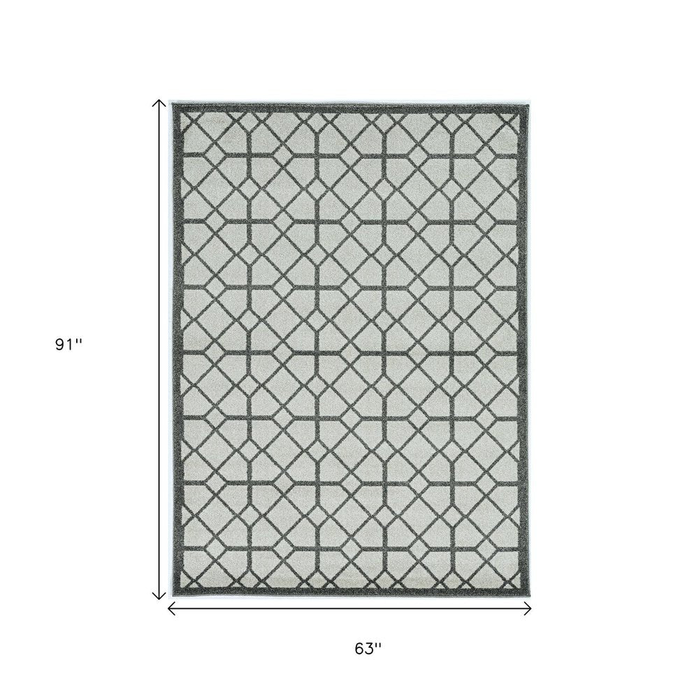 5' X 8'  Ivory Or Grey Geometric Tiles Area Rug