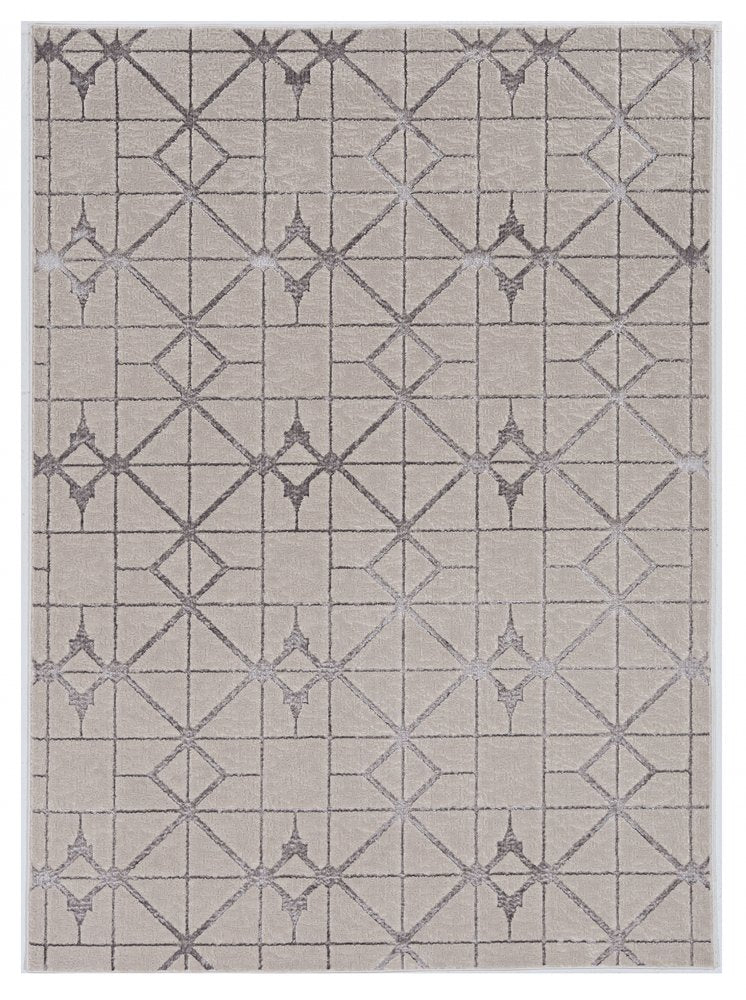 7' X 10' Ivory And Brown Geometric Area Rug