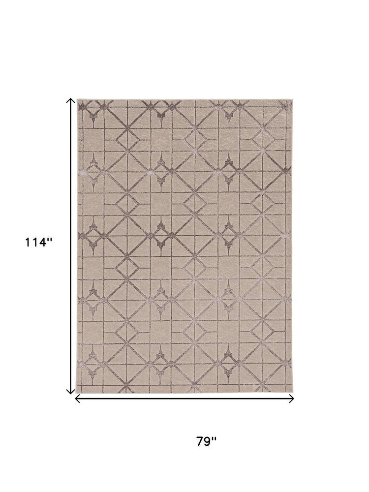 7' X 10' Ivory And Brown Geometric Area Rug