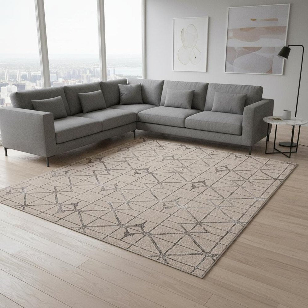 7' X 10' Ivory And Brown Geometric Area Rug