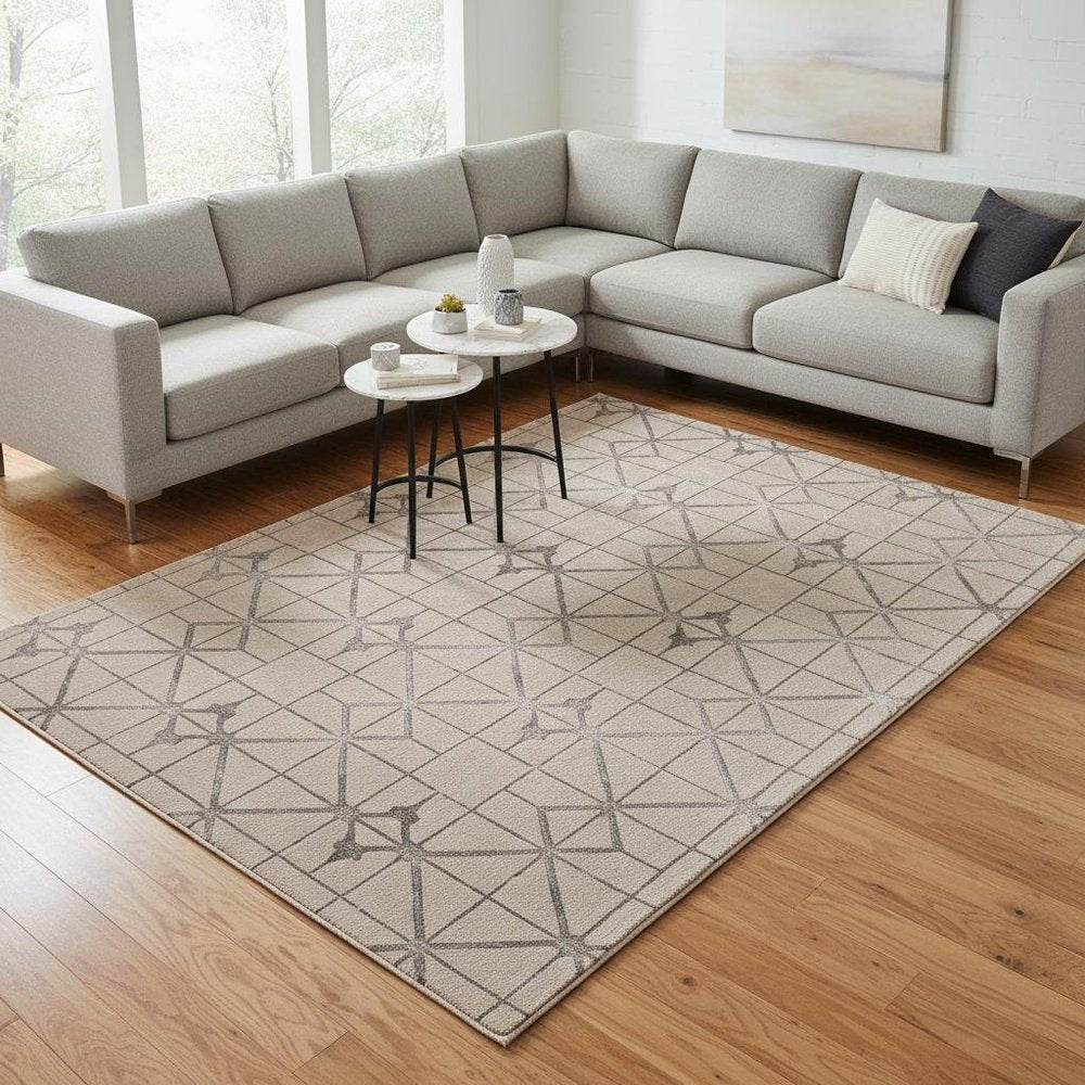 7' X 10' Ivory And Brown Geometric Area Rug