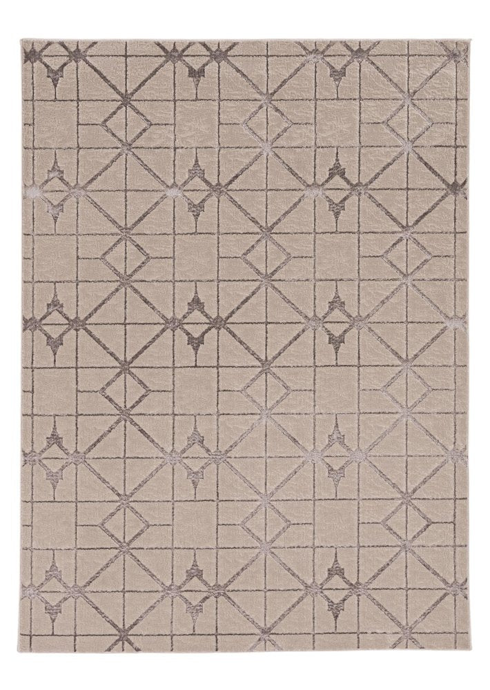 7' X 10' Ivory And Brown Geometric Area Rug