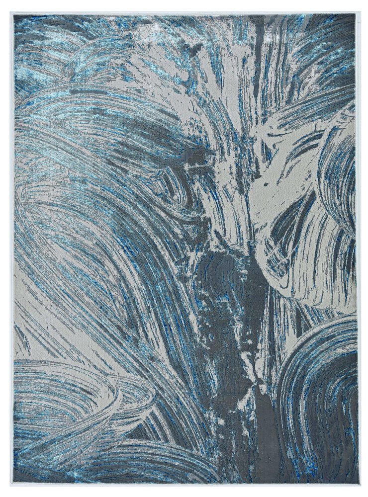 5' X 8' Silver And Blue Abstract Area Rug