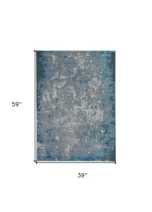 3' X 5' Blue and Silver Abstract Area Rug