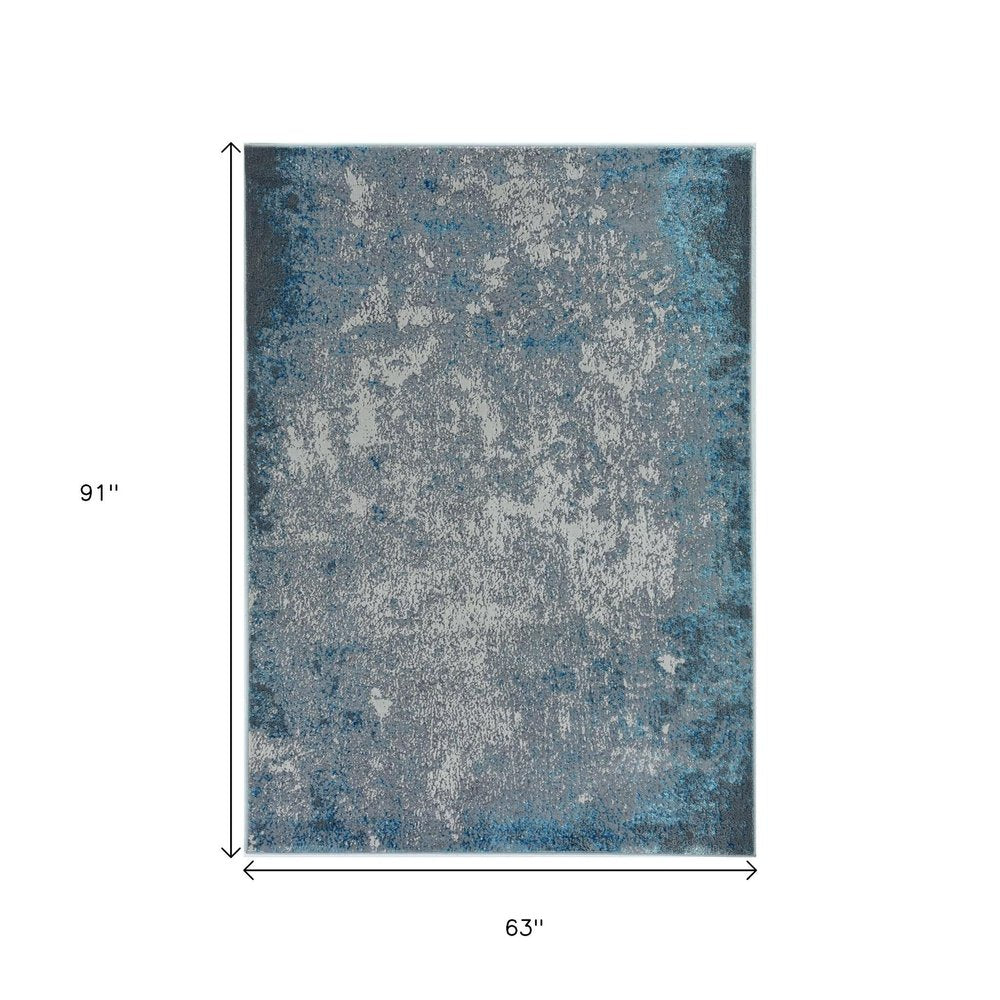 3' X 5' Blue and Silver Abstract Area Rug