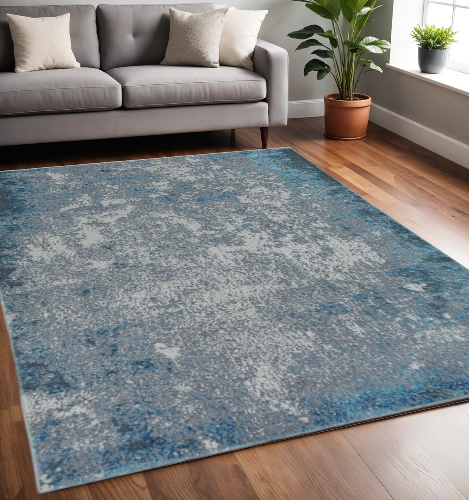 3' X 5' Blue and Silver Abstract Area Rug