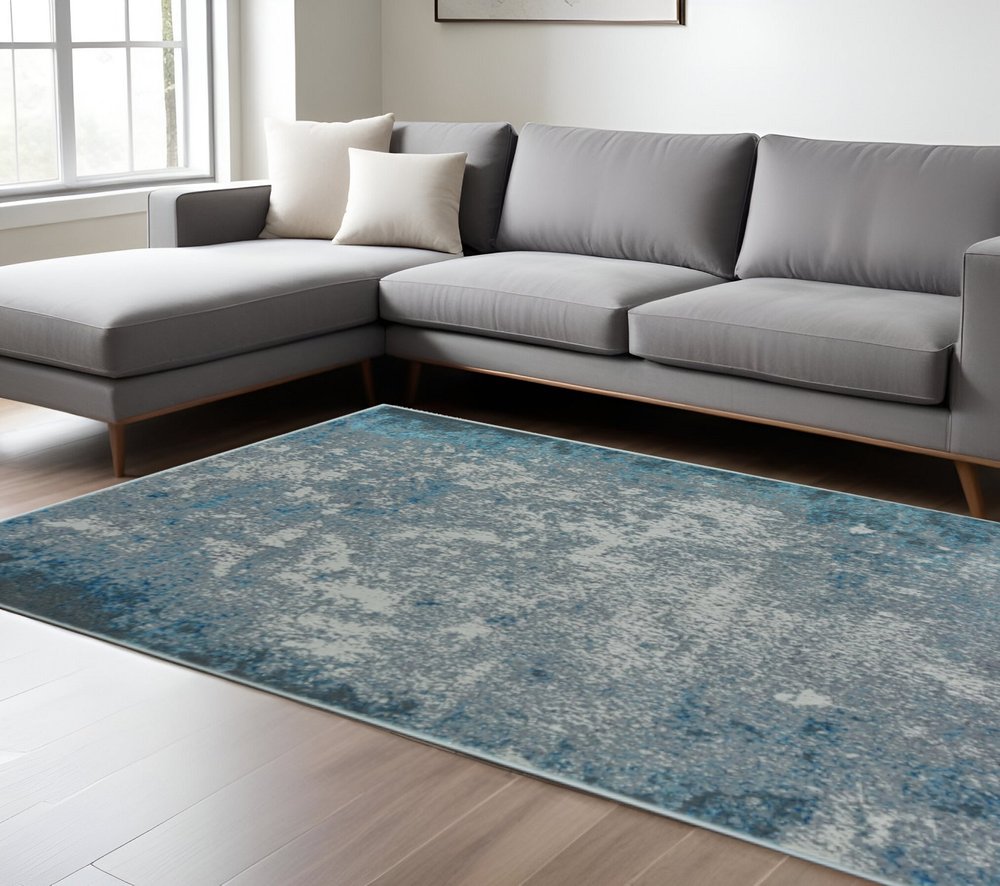 3' X 5' Blue and Silver Abstract Area Rug