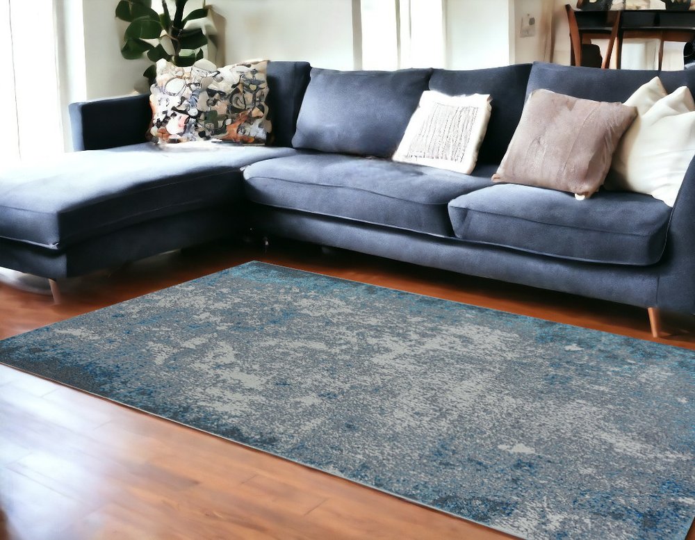 3' X 5' Blue and Silver Abstract Area Rug