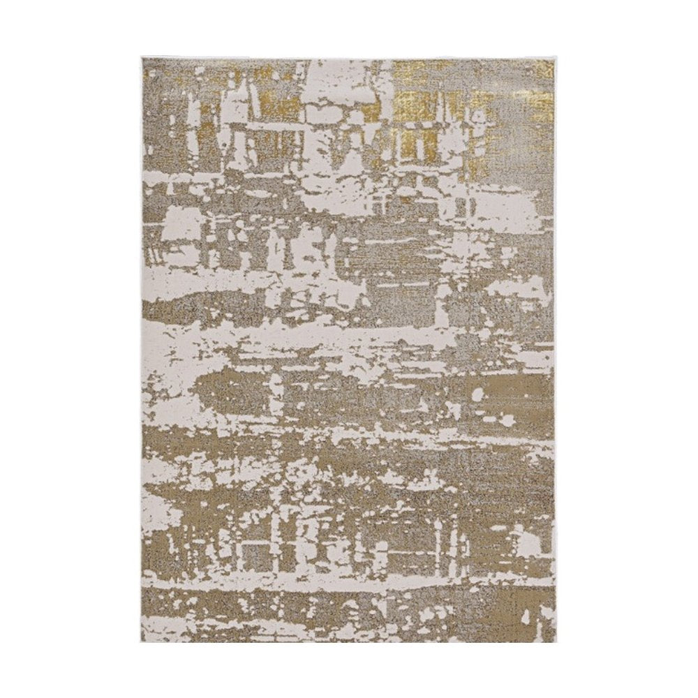 8' X 11' Ivory Taupe And Gold Abstract Area Rug