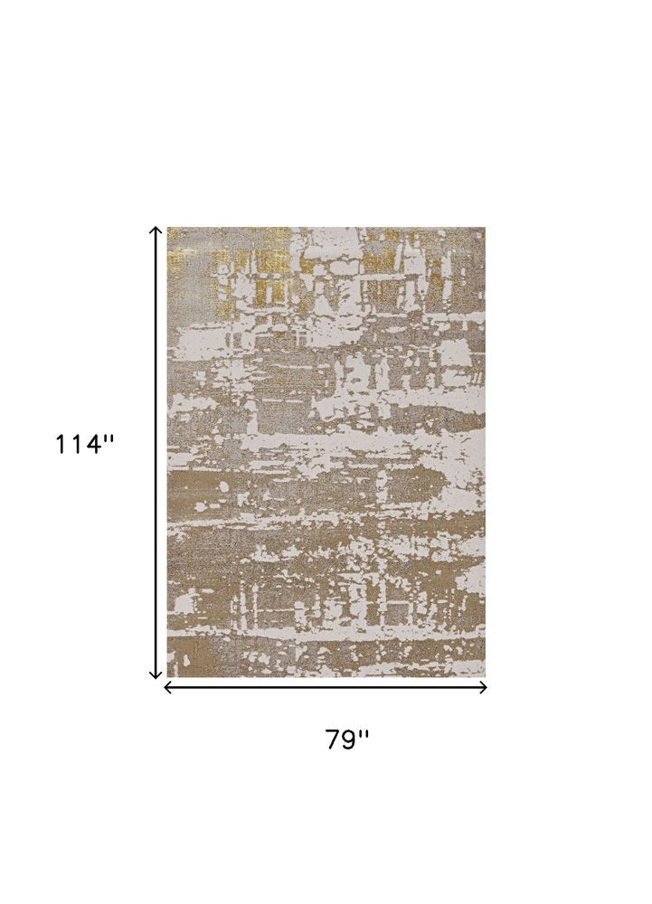 8' X 11' Ivory Taupe And Gold Abstract Area Rug