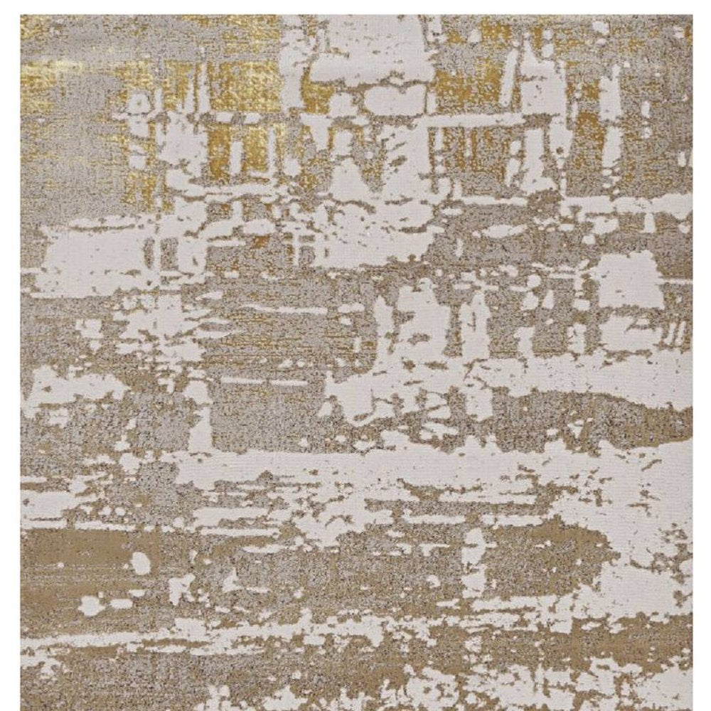 8' X 11' Ivory Taupe And Gold Abstract Area Rug
