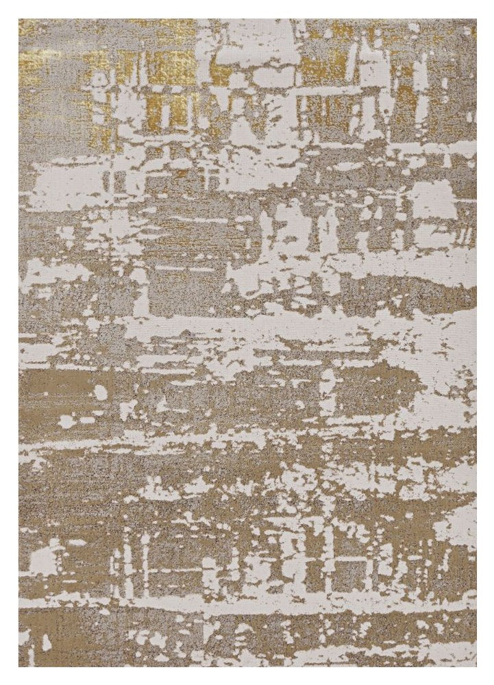 8' X 11' Ivory Taupe And Gold Abstract Area Rug