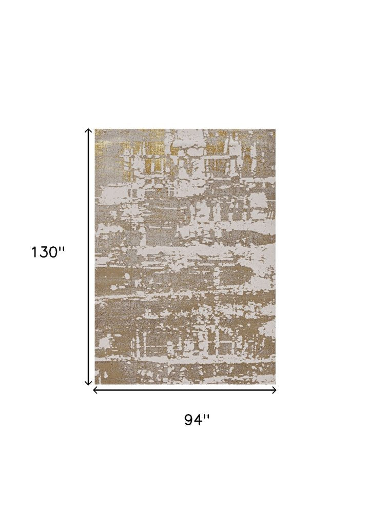 8' X 11' Ivory Taupe And Gold Abstract Area Rug