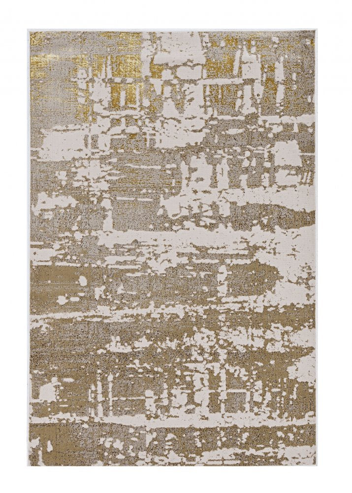 8' X 11' Ivory Taupe And Gold Abstract Area Rug