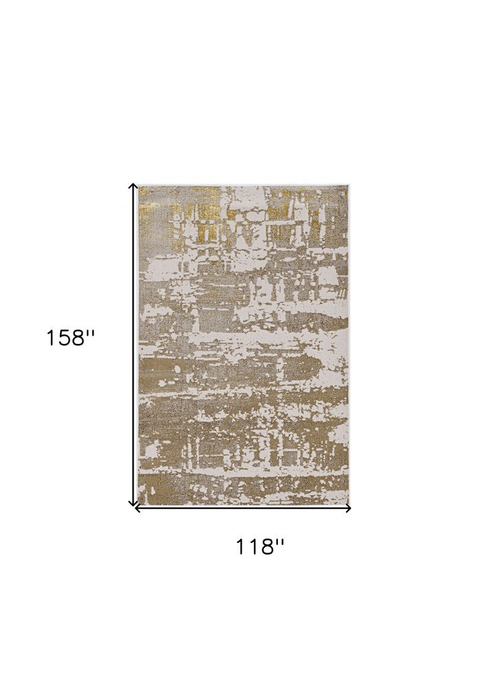 8' X 11' Ivory Taupe And Gold Abstract Area Rug