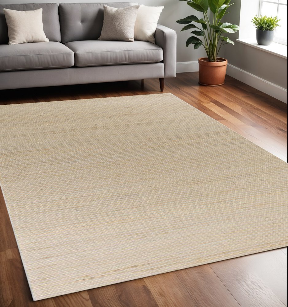 8' X 11' Tan And Ivory Wool Hand Woven Area Rug