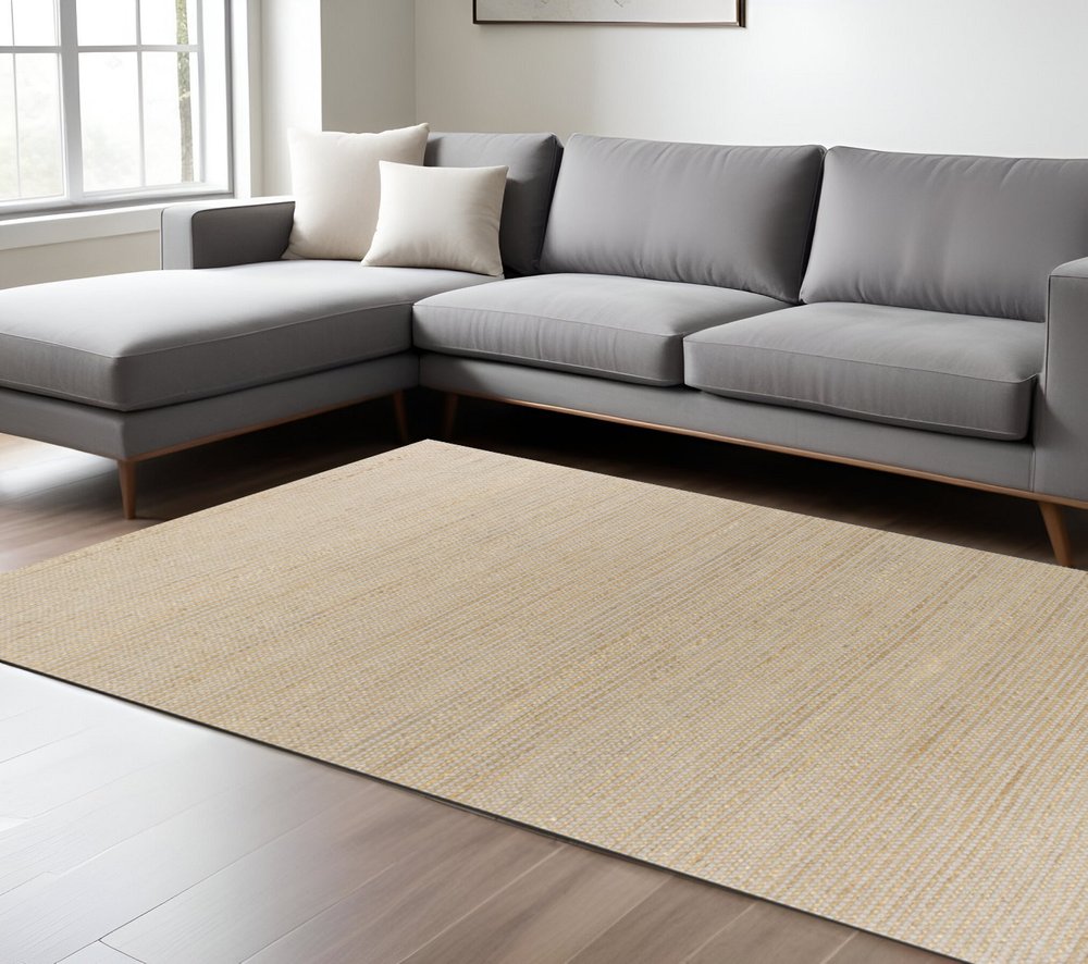 8' X 11' Tan And Ivory Wool Hand Woven Area Rug