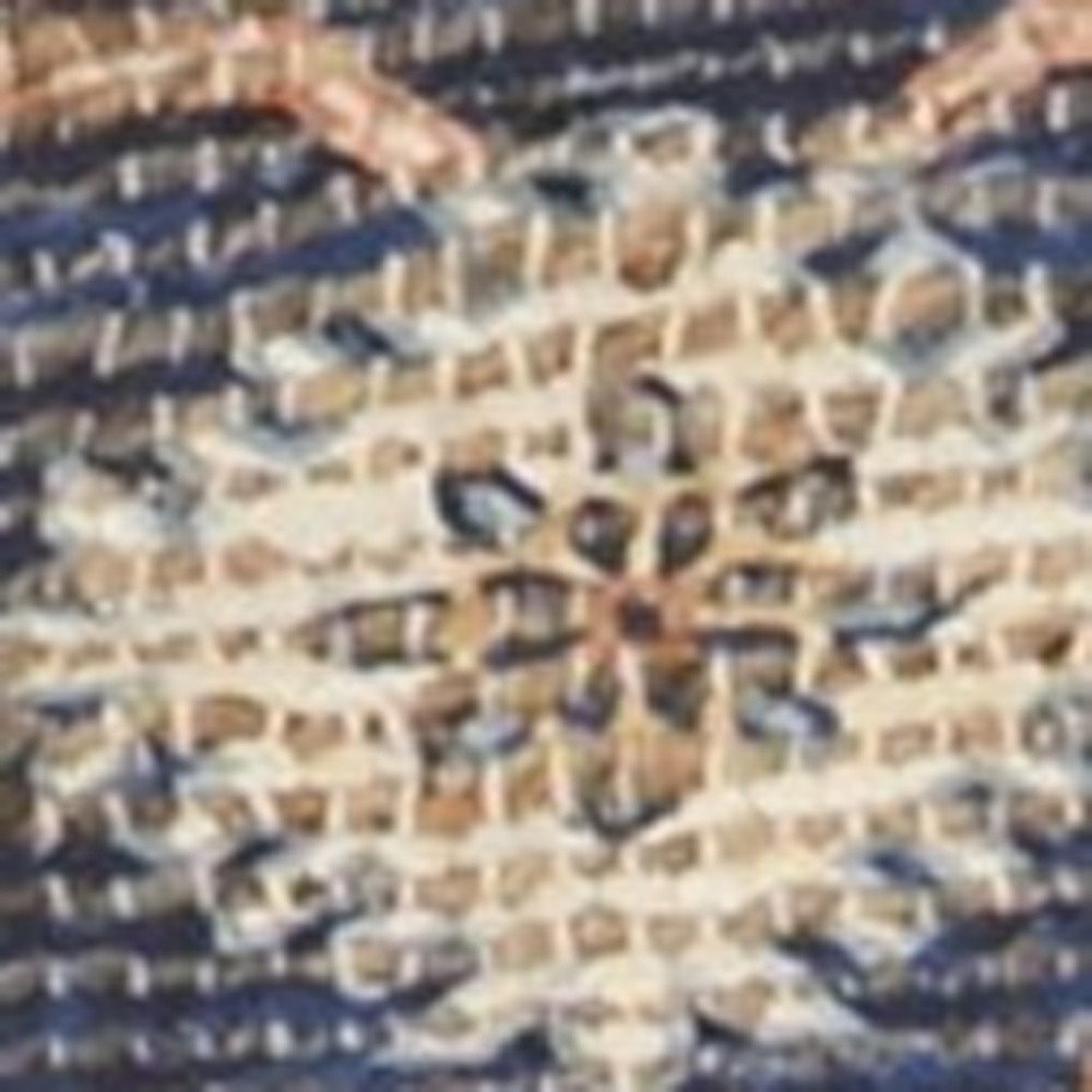 5' X 7' Blue Orange And Black Jute Medallion Hand Woven Area Rug