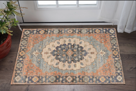 3' X 5' Blue Medallion Hand Woven Area Rug