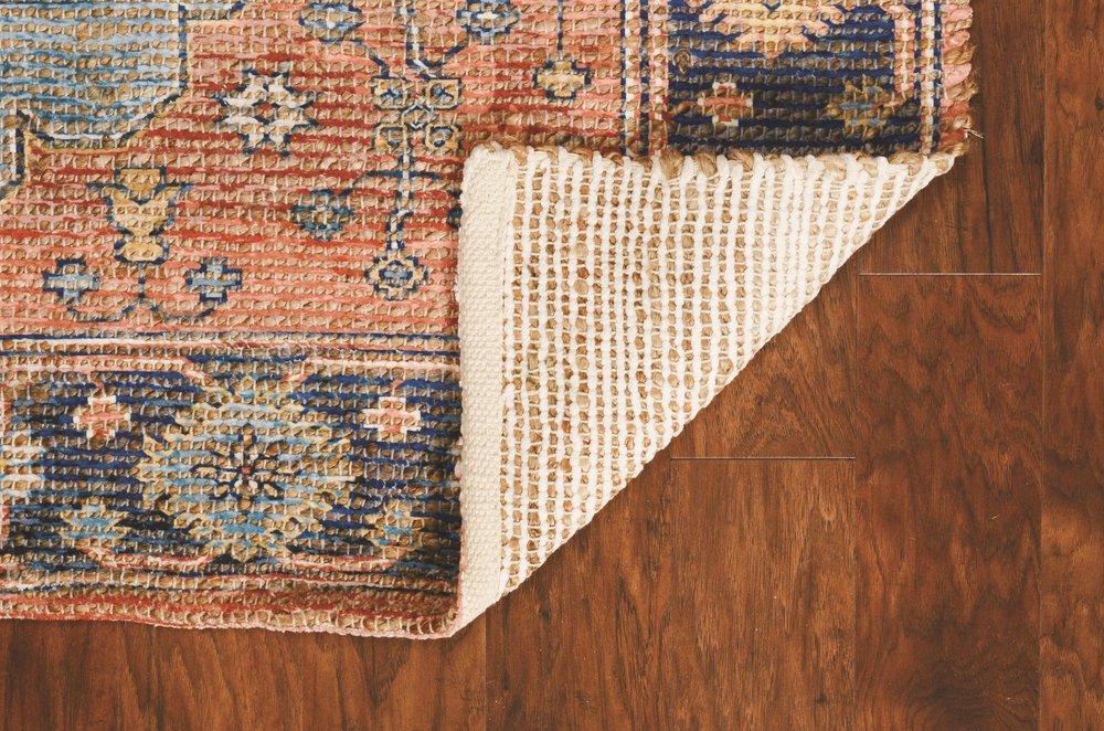 5' X 7' Blue Orange And Black Jute Medallion Hand Woven Area Rug