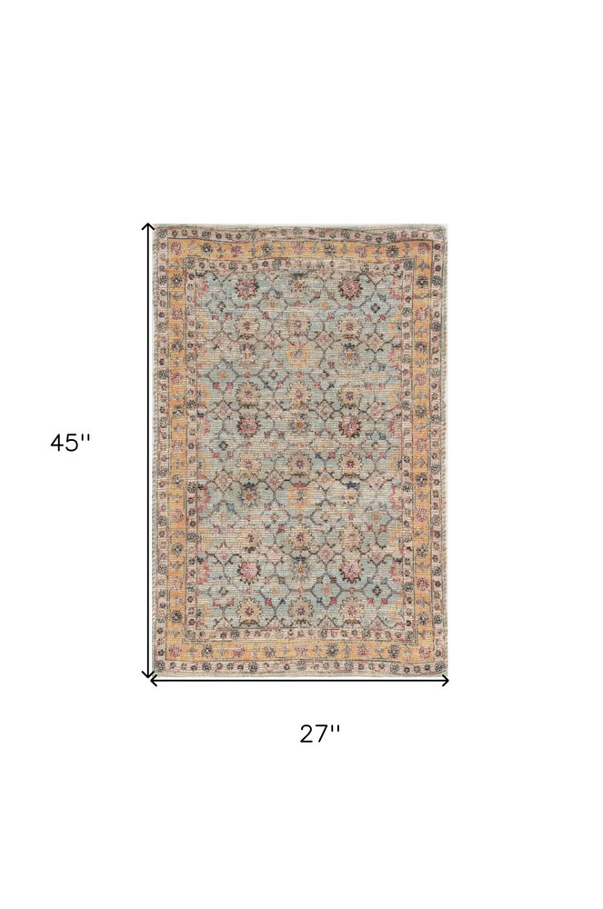 5' X 7' Blue And Beige Jute Floral Hand Woven Area Rug