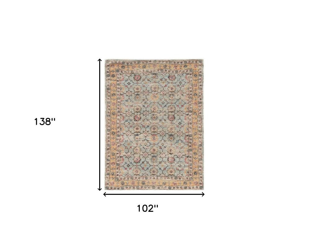 5' X 7' Blue And Beige Jute Floral Hand Woven Area Rug