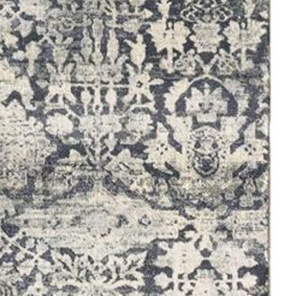 3' X 5' Gray And Ivory Floral Medallion Area Rug