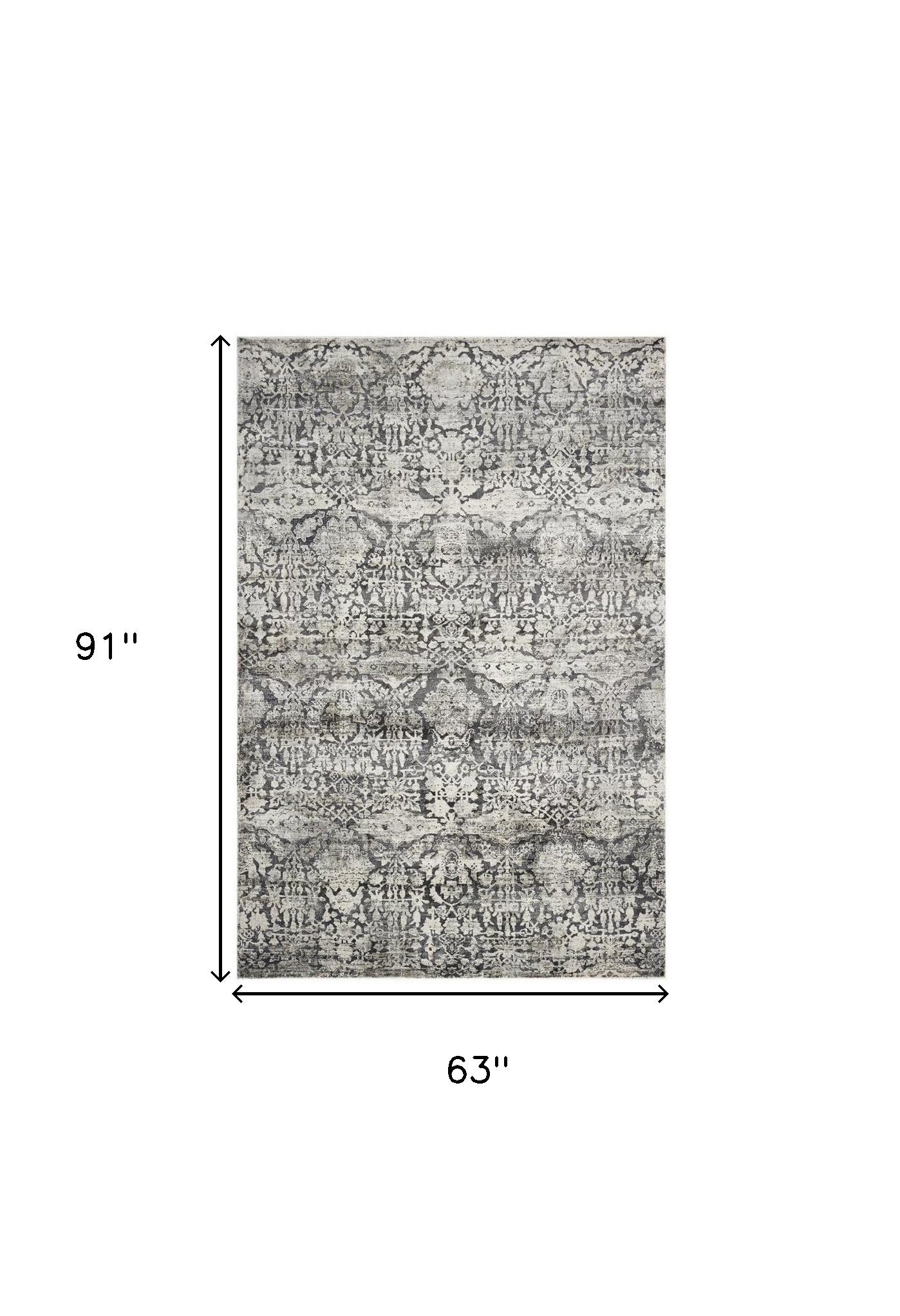 3' X 5' Gray And Ivory Floral Medallion Area Rug