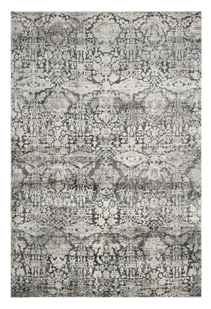 3' X 5' Gray And Ivory Floral Medallion Area Rug