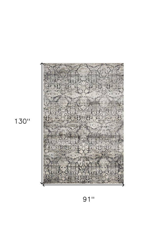 3' X 5' Gray And Ivory Floral Medallion Area Rug