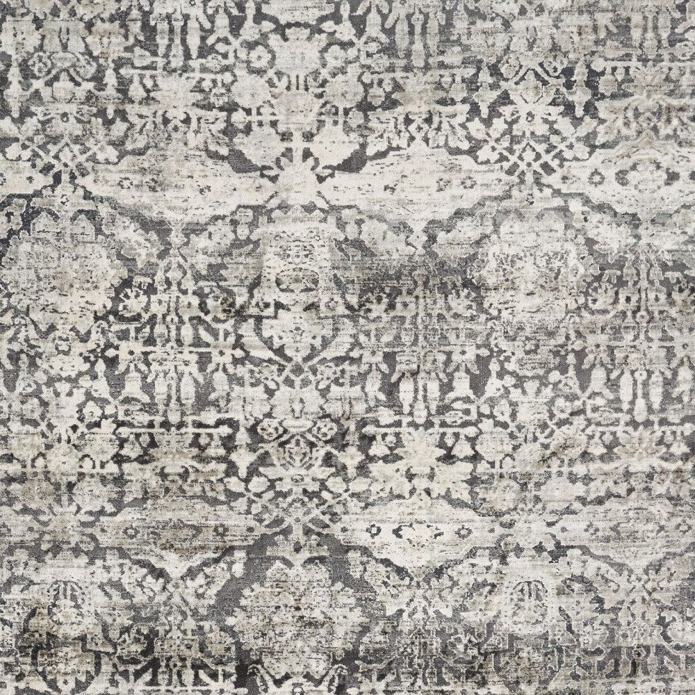 3' X 5' Gray And Ivory Floral Medallion Area Rug