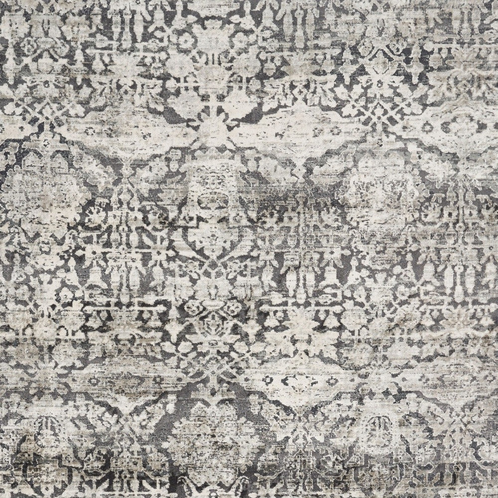 3' X 5' Gray And Ivory Floral Medallion Area Rug