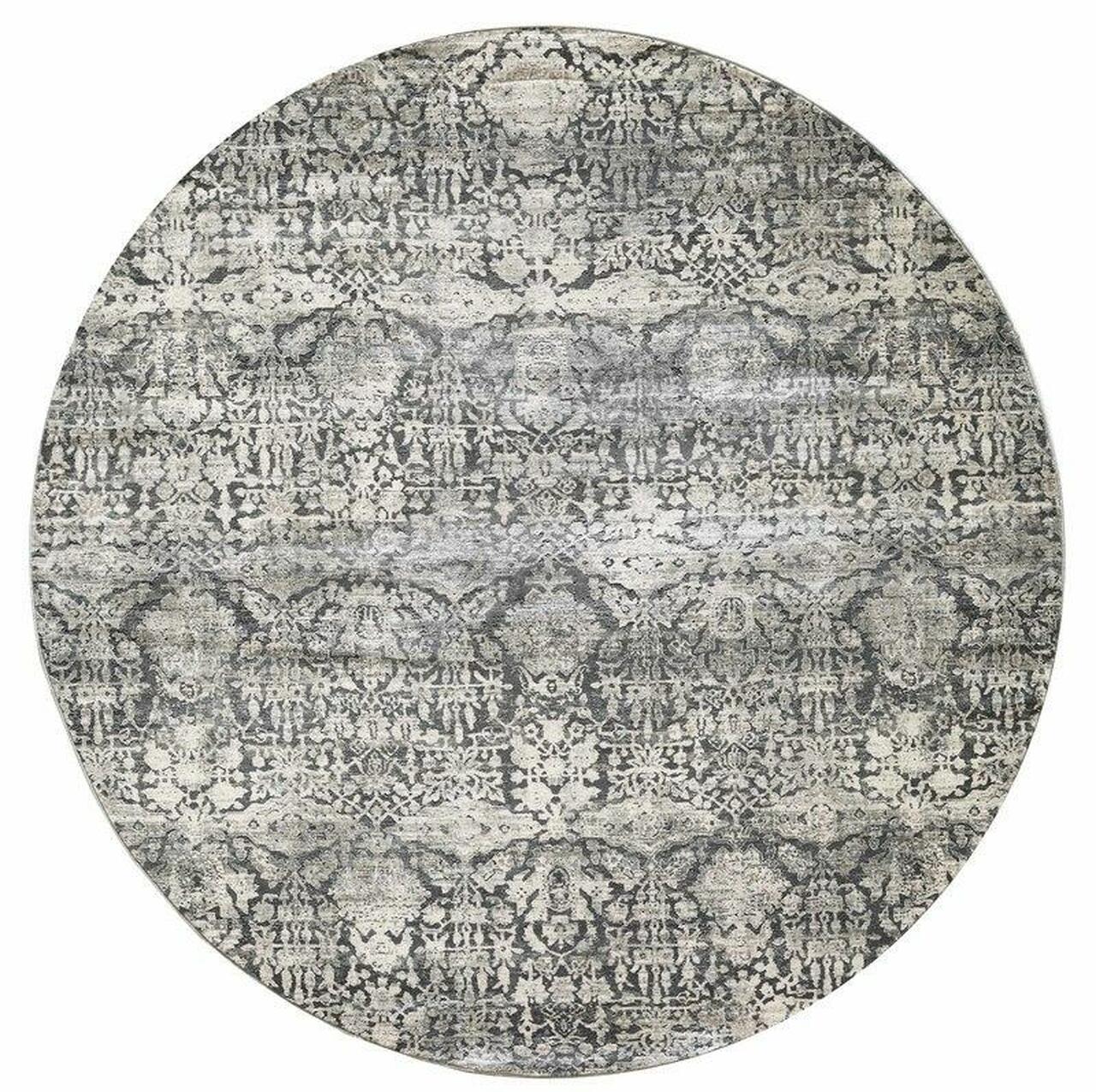 3' X 5' Gray And Ivory Floral Medallion Area Rug