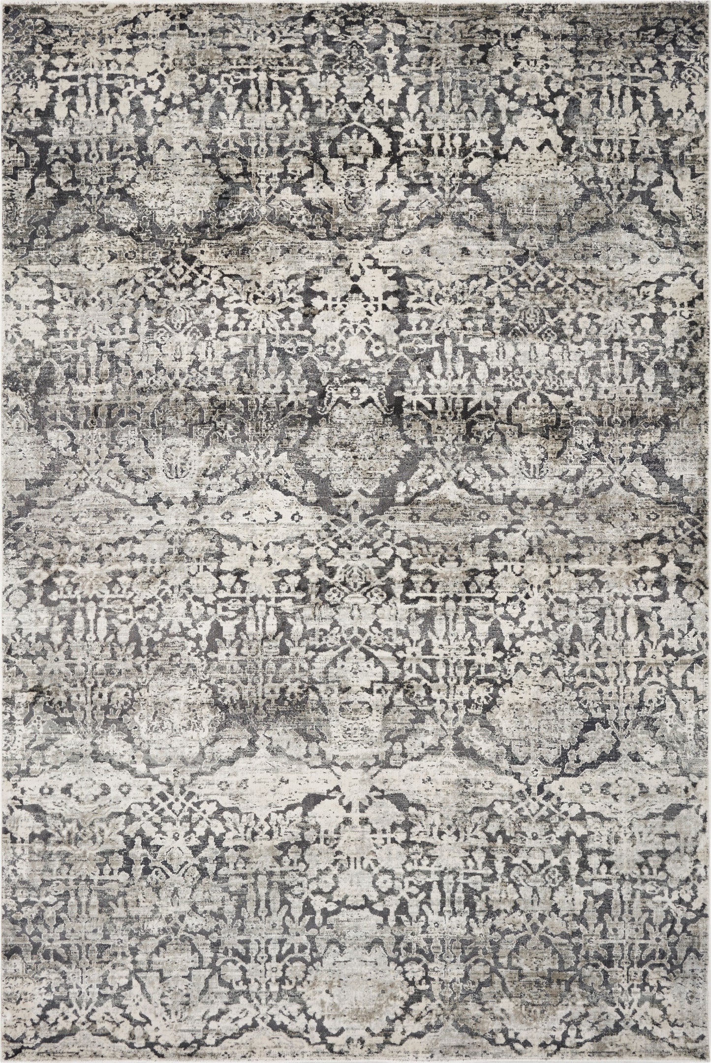 3' X 5' Gray And Ivory Floral Medallion Area Rug