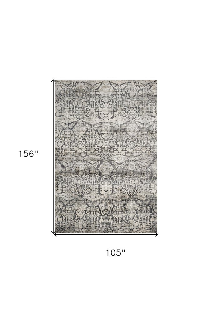 3' X 5' Gray And Ivory Floral Medallion Area Rug