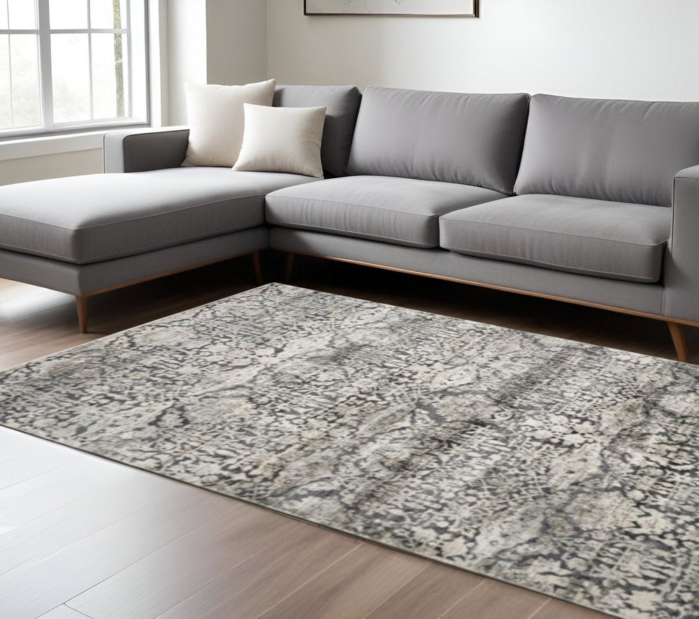 3' X 5' Gray And Ivory Floral Medallion Area Rug