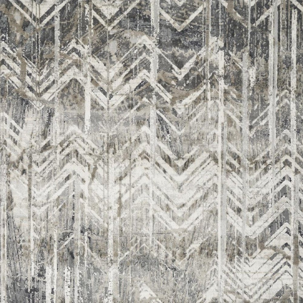 9' X 13' Dark Gray And Ivory Chevron Area Rug