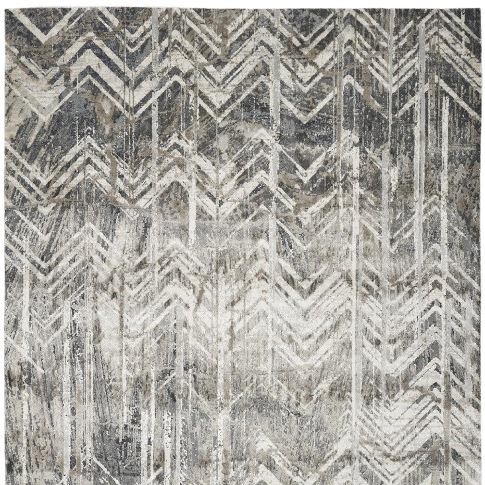 9' X 13' Dark Gray And Ivory Chevron Area Rug