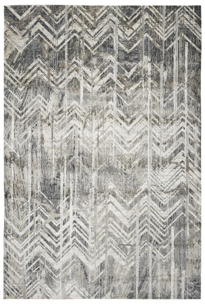 9' X 13' Dark Gray And Ivory Chevron Area Rug