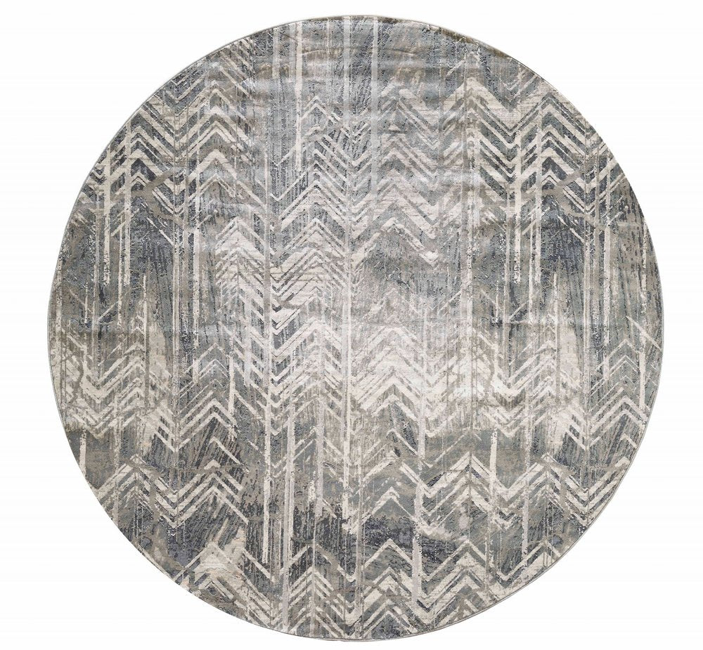 9' X 13' Dark Gray And Ivory Chevron Area Rug