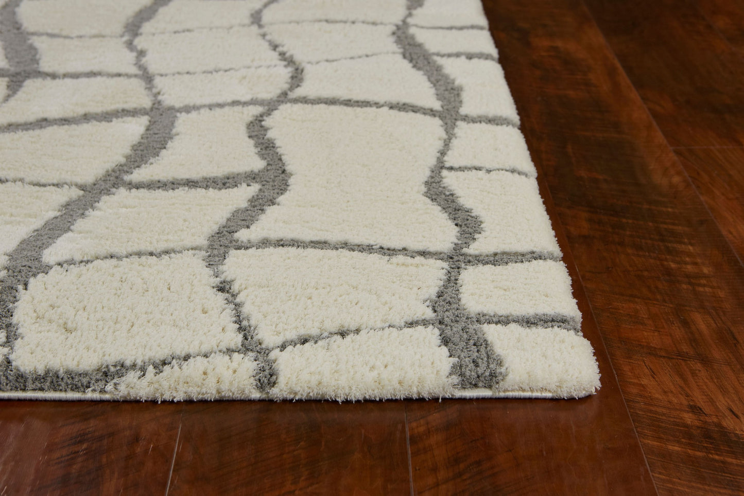 3' X 5' Ivory And Dark Gray Abstract Shag Area Rug