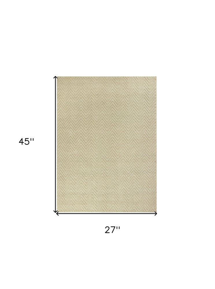 5' X 8' Ivory And Beige Jute Chevron Hand Woven Area Rug
