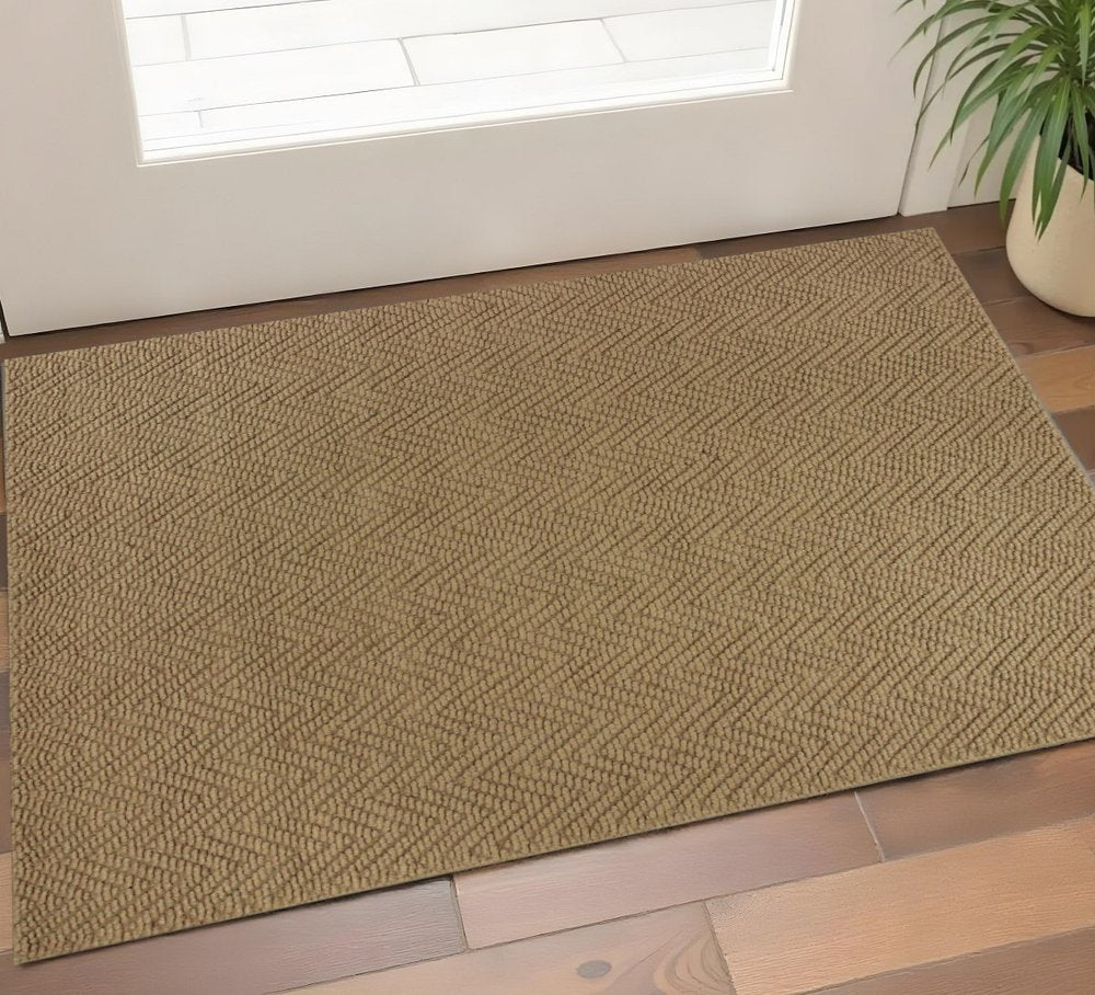 2' X 4' Natural And Brown Jute Chevron Hand Woven Area Rug
