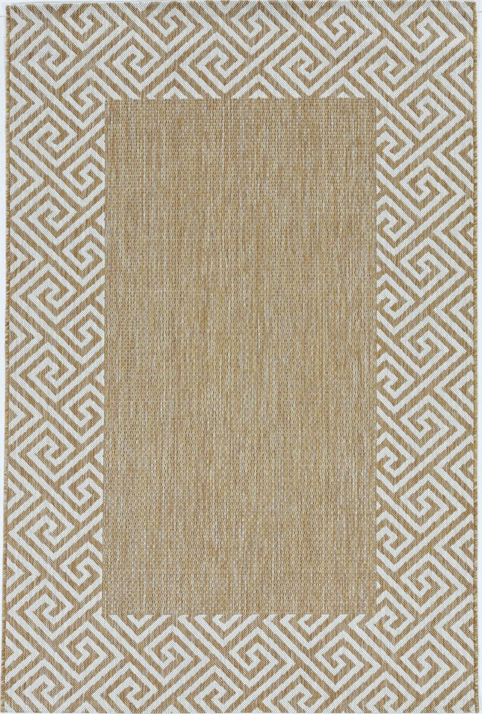 8' Natural And Beige Geometric Round Rug