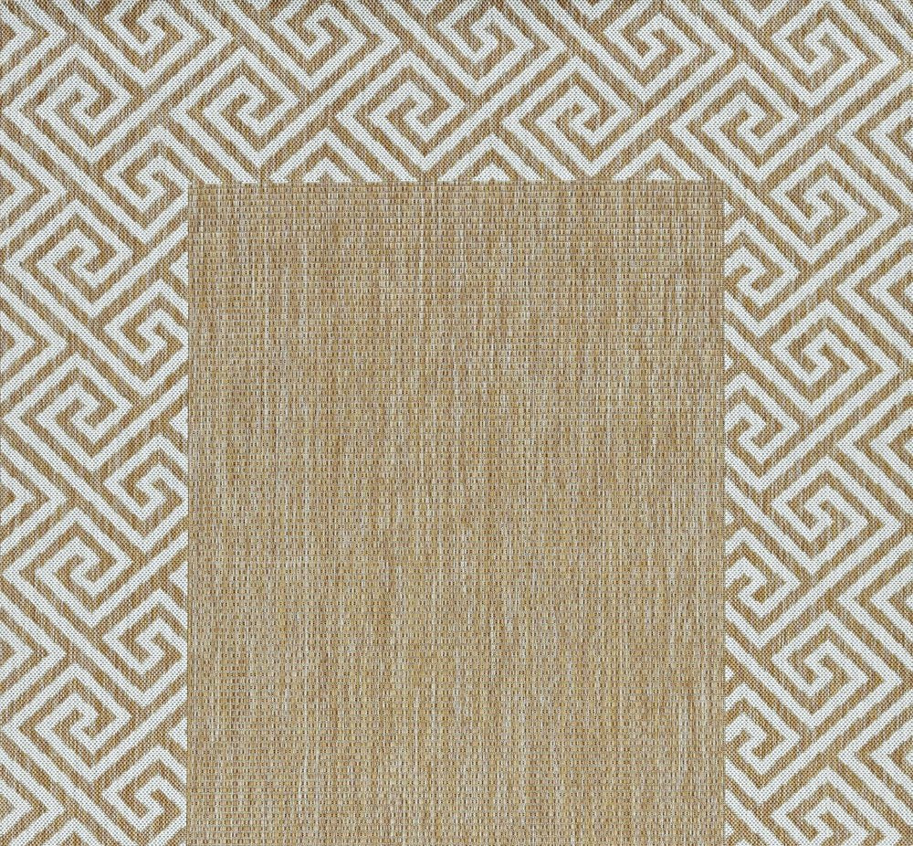 8' Natural And Beige Geometric Round Rug