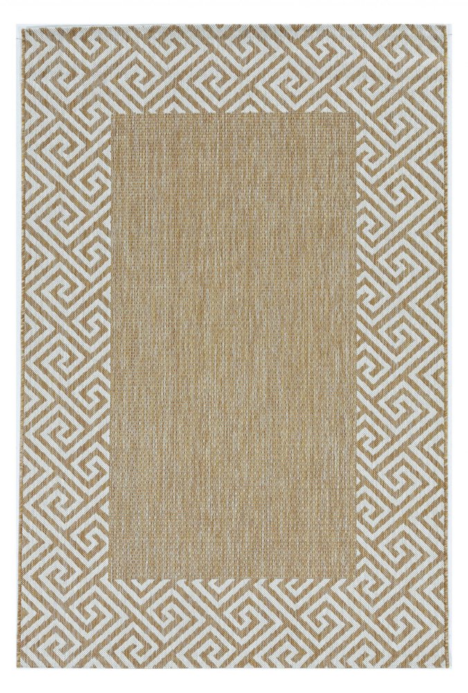 8' Natural And Beige Geometric Round Rug