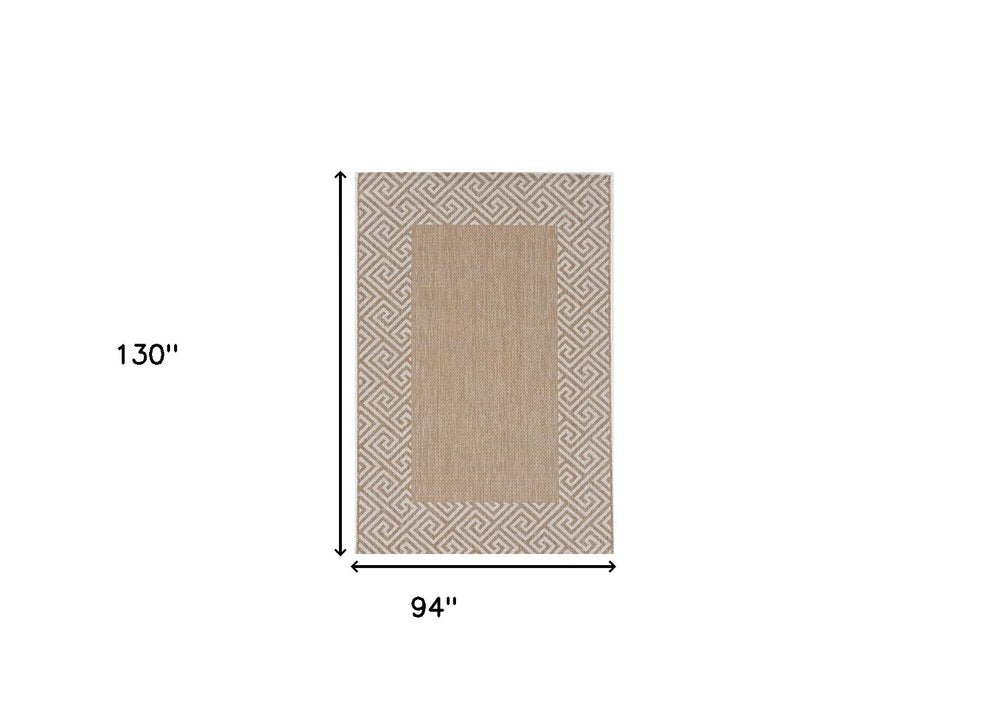 8' Natural And Beige Geometric Round Rug