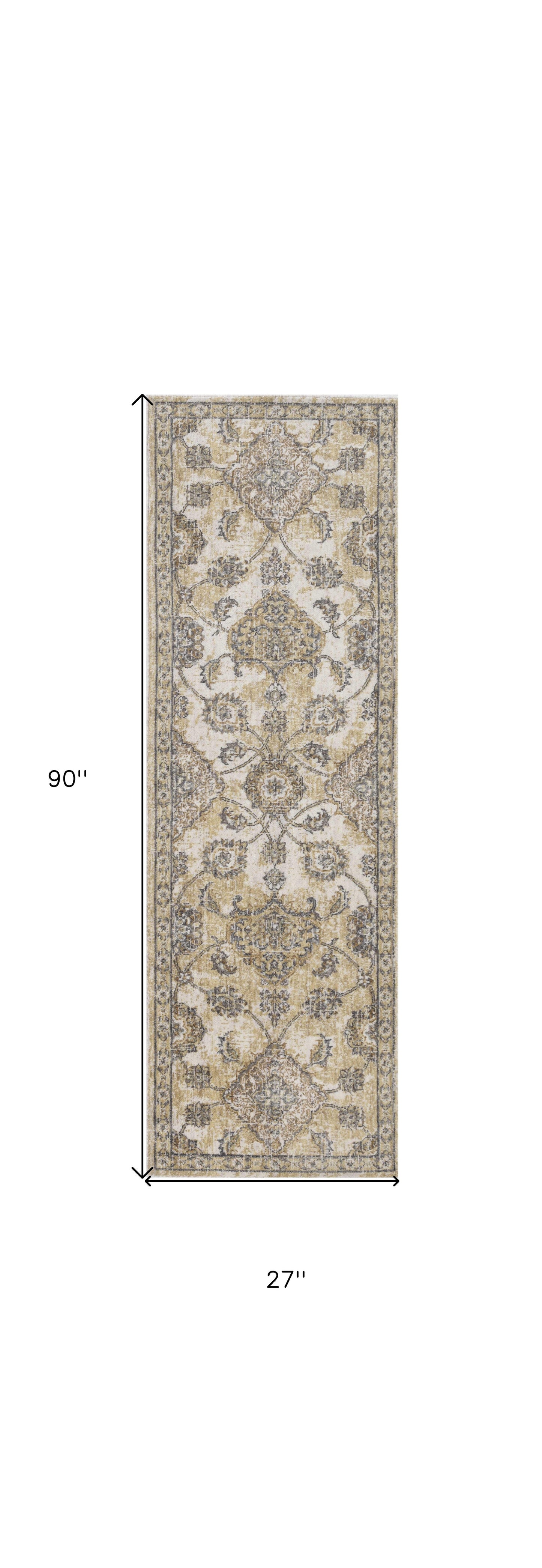 2' X 3' Ivory Wool Floral Vines Area Rug