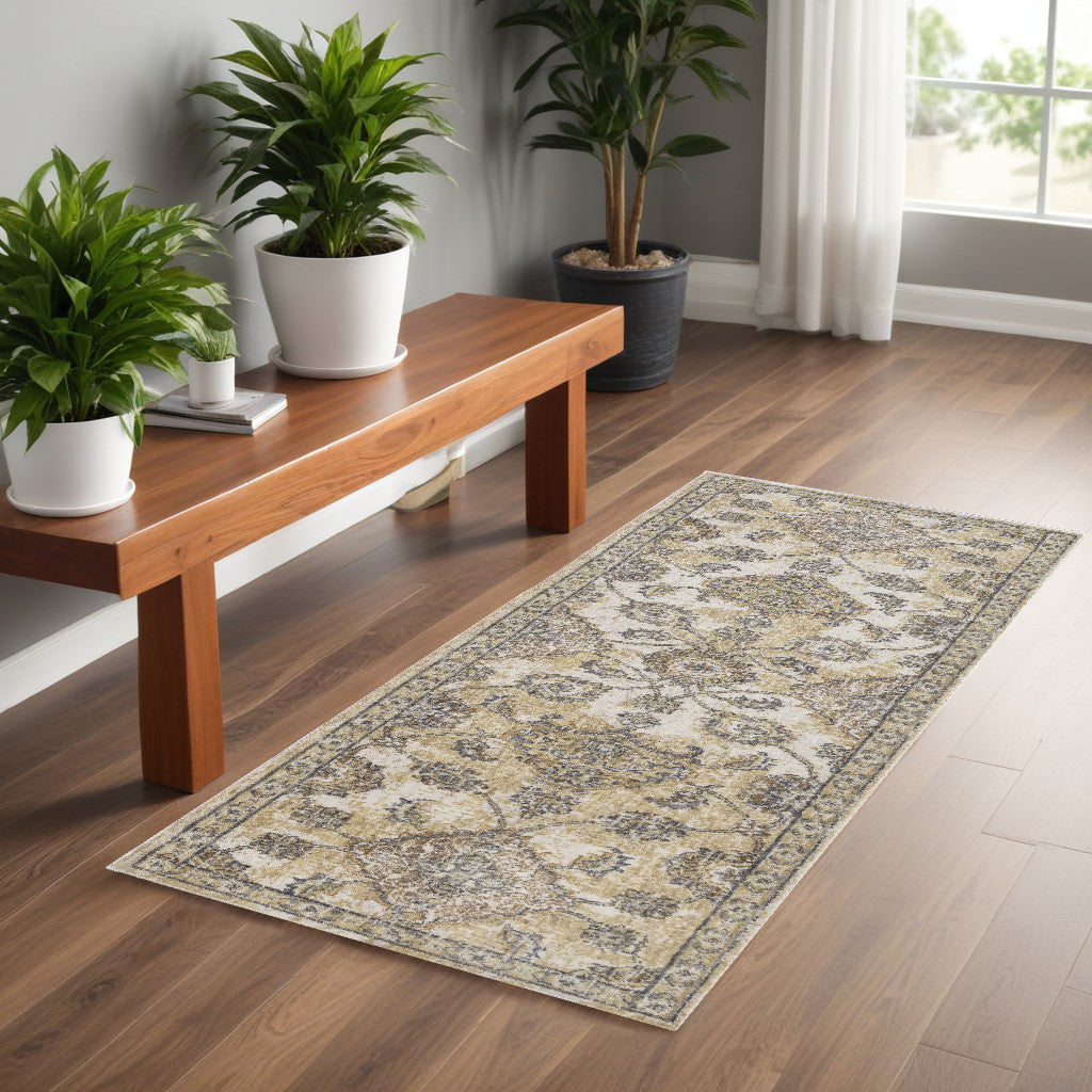 2' X 3' Ivory Wool Floral Vines Area Rug